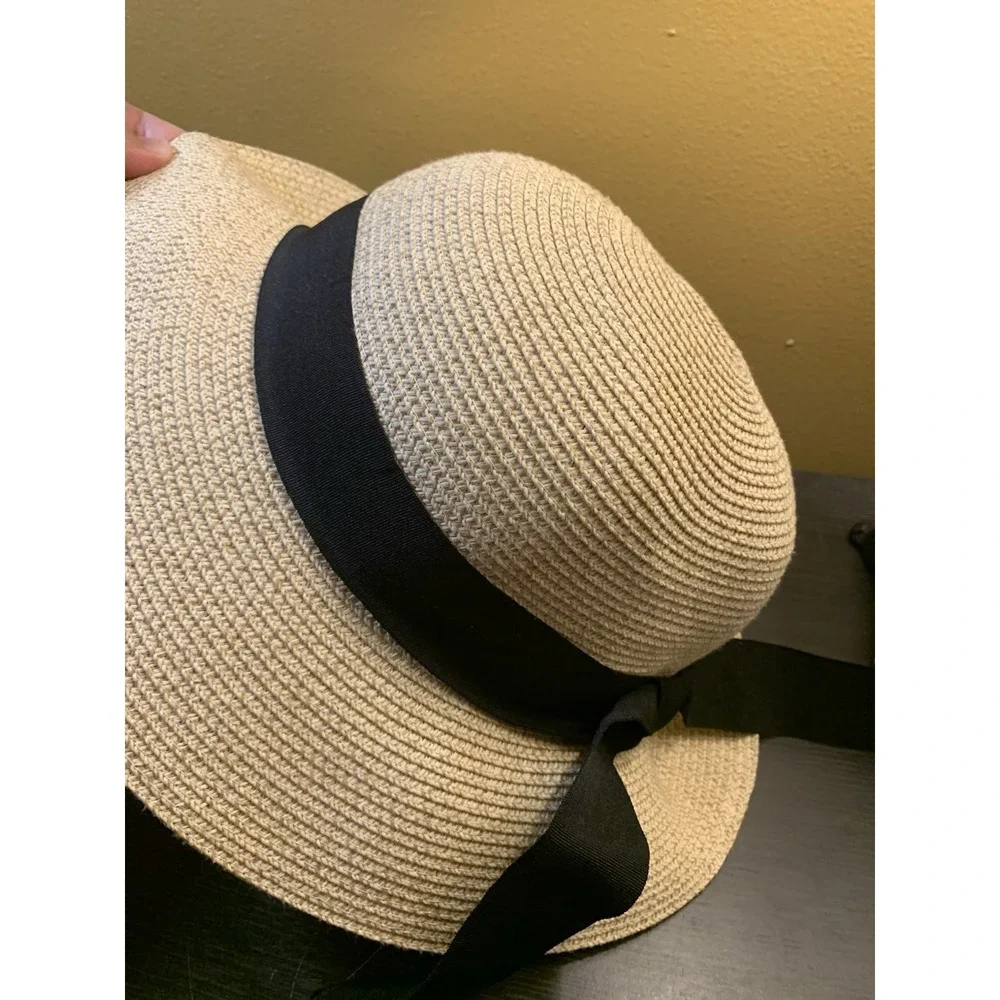 FURTALK Womens Beach Sun Straw Hat Travel Brim Summer Black Ribbon